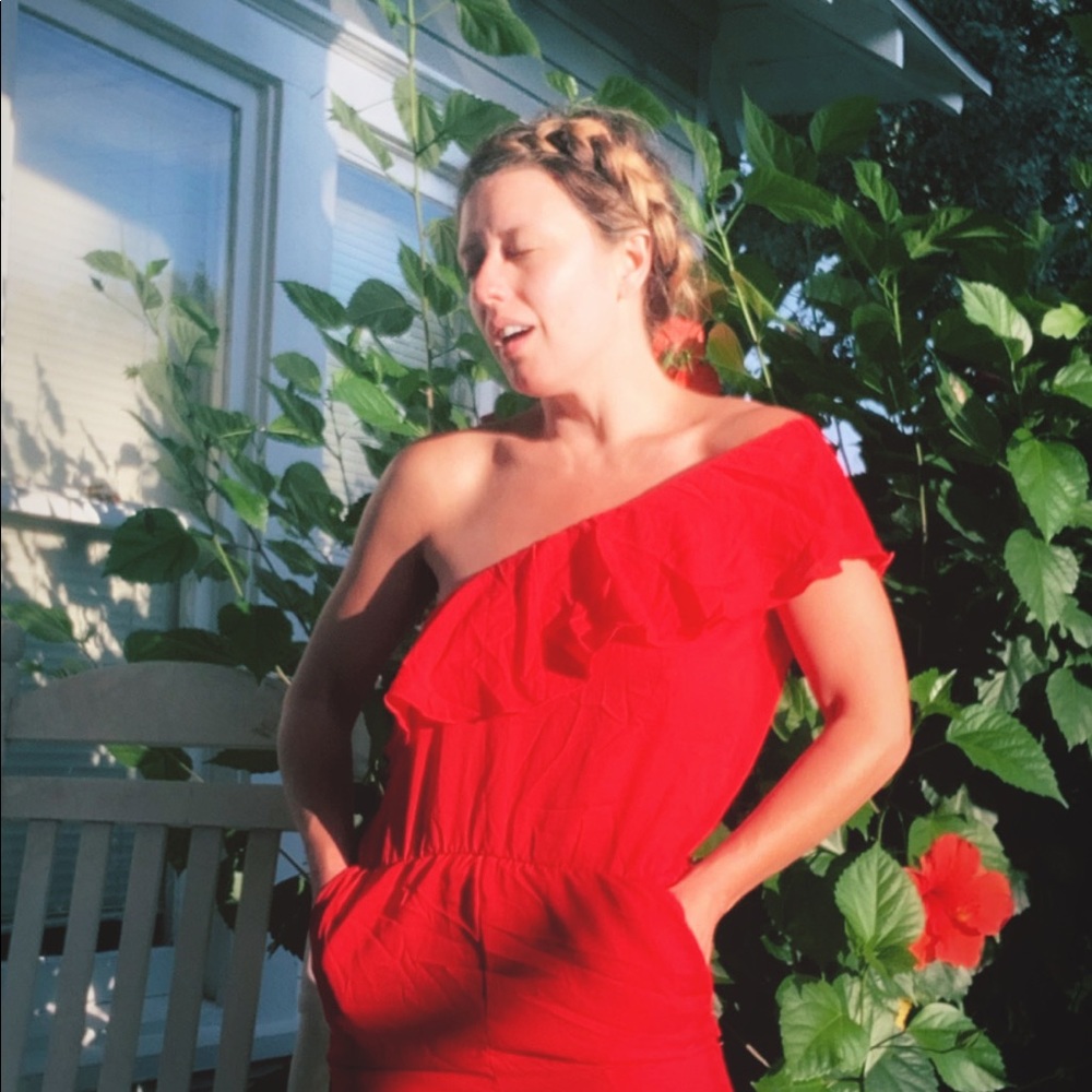 Red One Shoulder Jumpsuit - Picture 2 of 2